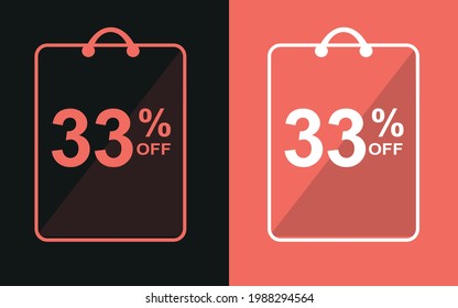 33% off.Sale banner with thirty-three percent off in a black and orange bag for store offers.


