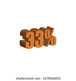 33 percent 3D orange text. 33% 3D text on white background. Thirty-three percent Special offer, discount and percentage tag vector