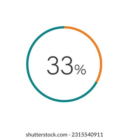 33% percent circle chart symbol. 33 percentage Icons for business, finance, report, downloading.