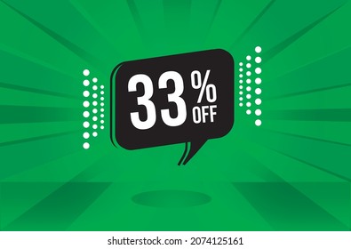 33 percent discount. Green banner with floating balloon for promotions and offers. Vector Illustration.