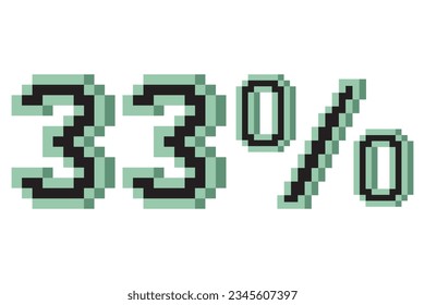33 percent with pixel art 3d. Vector illustration.