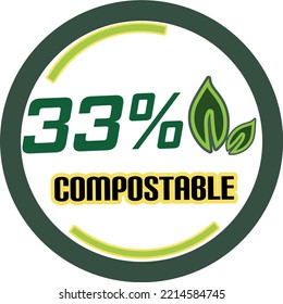 33% percentage of compostable circular vector art illustration with fantastic looking font and green black and orange colors