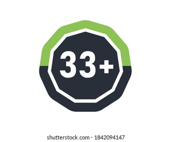 33 und mehr einzeln auf weißem Hintergrund. Anzahl der 33 plus 