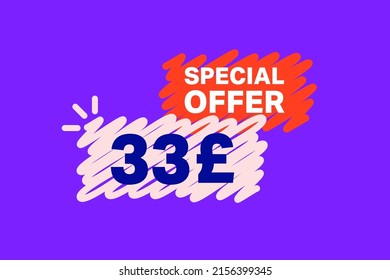 33 Pound OFF Sale Discount banner shape template. Super Sale 33 Special offer badge end of the season sale coupon bubble icon. Modern concept design. Discount offer price tag vector illustration.