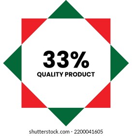 33% Quality Product Label Sign for product vector art illustration with stylish font and green red color