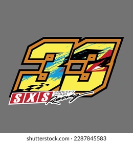 33. racing number yellow color, sport racing number with black blue abstract style vector illustration .isolated gray background