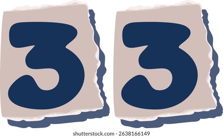 33 Retro torn paper number Design art