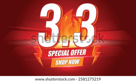 3.3 Sale banner March shopping day promotion template on red background.Special offer shop now for post social media, website, campaign.Vector illustration.