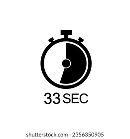 33 second timer vector icon, 33 sec stopwatch symbol.