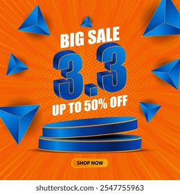 3.3 Shopping Day Sale Banner Background Template Design for online shop, voucher, social media post