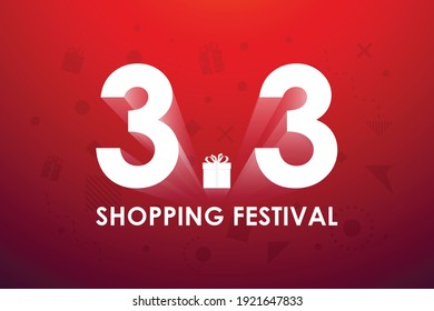 3.3 Shopping festival, Speech marketing banner design on red background. Vector illustration