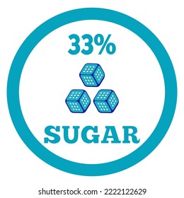 33% Sugar sign label. Vector sugar cube icon.
