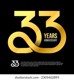 33 Th Anniversary Numbers Modern Gold Concept Logo. 33 Years Logotype. 33 Years Design Template. Vector Illustration