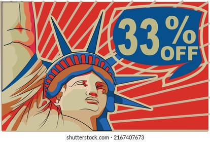 33% thirty-three percent promotion red blue discount statue of liberty 4th july holiday independence day