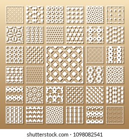 33 vector panels. Cutout silhouette with arabic (girih geometric)  pattern. A picture suitable for printing invitations, laser cutting (engraving) stencil, wood and metal decorations.