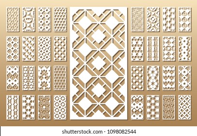 33 vector panels. Cutout silhouette with arabic (girih geometric)  pattern. A picture suitable for printing invitations, laser cutting (engraving) stencil, wood and metal decorations. 