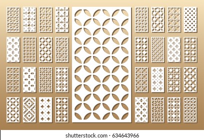 33 vector panels. Cutout silhouette with arabic (girih geometric)  pattern. A picture suitable for printing invitations, laser cutting (engraving) stencil, wood and metal decorations.