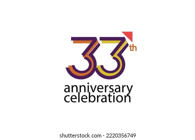 33 year anniversary celebration abstract style logotype. anniversary with purple, yellow, orange color isolated on white background, vector design for celebration, invitation, greeting card - Vector