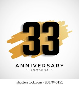 33 Year Anniversary Celebration with Gold Brush Symbol. Happy Anniversary Greeting Celebrates Event Isolated on White Background