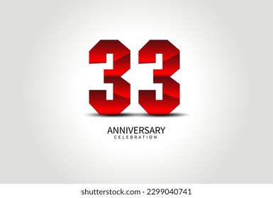 33 Year Anniversary Celebration Logo red vector, 33 Number Design, 33th Birthday Logo, Logotype Number, Vector Anniversary For Celebration, Invitation Card, Greeting Card. logo number Anniversary