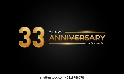 33 Year Anniversary Celebration with Shiny Golden and Silver Color for Celebration Event, Wedding, Greeting card, and Invitation Isolated on Black Background