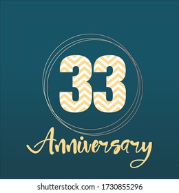 Celebración del 33 aniversario, diseño vectorial para celebraciones, tarjetas de invitación y tarjetas de felicitación