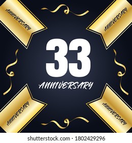Celebración del 33 aniversario, diseño vectorial para celebraciones, tarjetas de invitación y tarjetas de felicitación