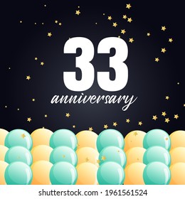 Celebración del 33 aniversario, diseño vectorial para celebraciones, tarjetas de invitación y tarjetas de felicitación