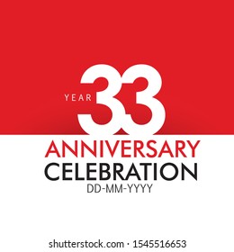 33 Year Anniversary Concept Red Color and White for Banner, Greeting Card - Vector