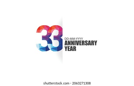 33 year anniversary full color polygon geometry style background for event, birthday, gift - vector