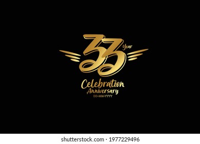 33 year anniversary gold colors on black background  with triple small stripes on left and right- vector 