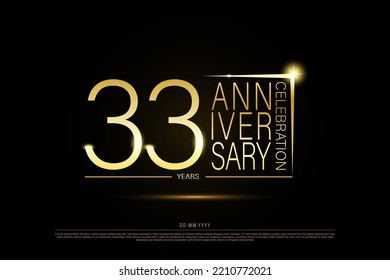 33 year anniversary golden gold logo on black background, vector design for celebration.