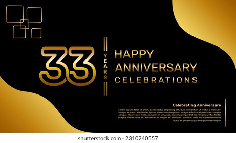 33 year anniversary logo design with a double line concept in gold color, logo vector template illustration