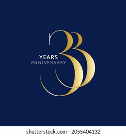 33 Year Anniversary Logo, Golden Color, Vector Template Design element for birthday, invitation, wedding, jubilee and greeting card illustration.