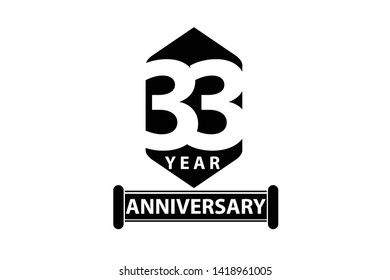 33 year anniversary, minimalist logo years, jubilee, greeting card. invitation. Sign Ribbon All Black space vector illustration on White background - Vector