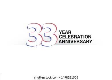 33 year anniversary, minimalist logo years, jubilee, greeting card. invitation. Sign Blue & Red Colors vector illustration on White background - Vector