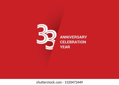 33 year anniversary, minimalist year logo jubilee, greeting card. Birthday invitation. White space vector illustration on Red background - Vector