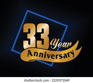 33 Year Anniversary ordinal number Counting vector art illustration in stunning font on gold color on black background