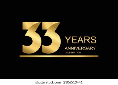 33 year anniversary vector banner template. gold icon isolated on black background.