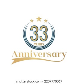 33 Year Anniversary Vector Template Design Illustration. Gold And Blue color design with ribbon