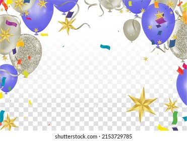 33 years anniversary and birthday with template design on background colorful balloon and colorful tiny confetti pieces for celebration