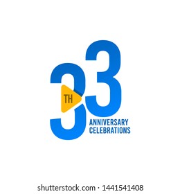 33 Years Anniversary Celebration, Blue Vector Template Design Illustration