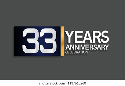 33 years anniversary celebration design with blue square and golden line isolated on gray background 