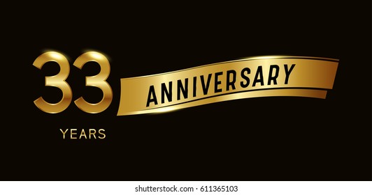 33 years anniversary celebration design template with gold ribbon