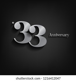 33 years anniversary  celebration. Anniversary logo elegance number and 3D style color and shadow isolated on black background, vector design for celebration, invitation card, and greeting card