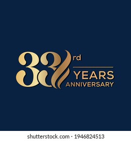 33 Years Anniversary Celebration. Anniversary logo and elegance golden color isolated on black background, vector design