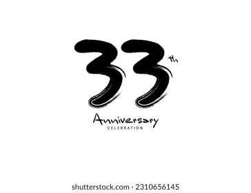 33 Years Anniversary Celebration logo black paintbrush vector, 33 number logo design, 33th Birthday Logo, happy Anniversary, Vector Anniversary For Celebration, poster, Invitation Card