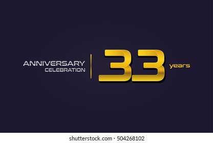 33 Years Anniversary Celebration Logo, Yellow, Isolated on Dark Purple Background