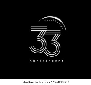 33 years anniversary celebration logotype with line number style silver color isolated on black color. vector anniversary for celebration, invitation card, and greeting card