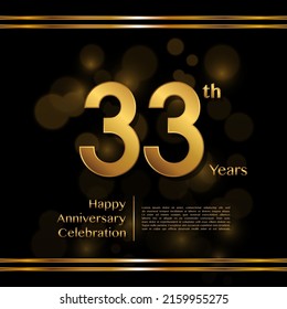 33 years anniversary celebration logotype with gold color, for booklet, leaflet, magazine, brochure poster, banner, web, invitation or greeting card. Vector illustrations.
